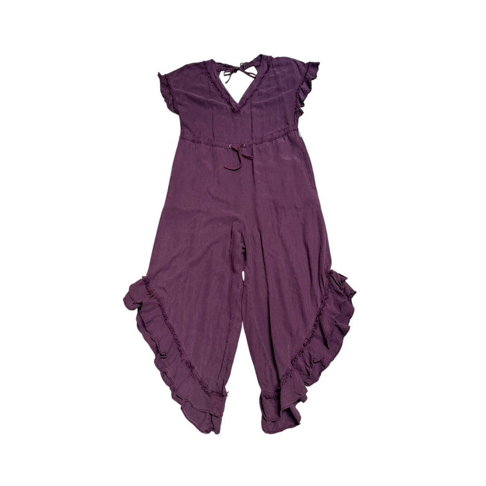 FP Movement Shelter Ruffle Jumpsuit XL Purple Lyocell V-Neck Drawstring Flowy